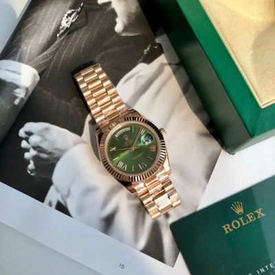 ROLEX Day-date Rose Gold 904L Steel 8205 Movement 41MM Green Dial Watch